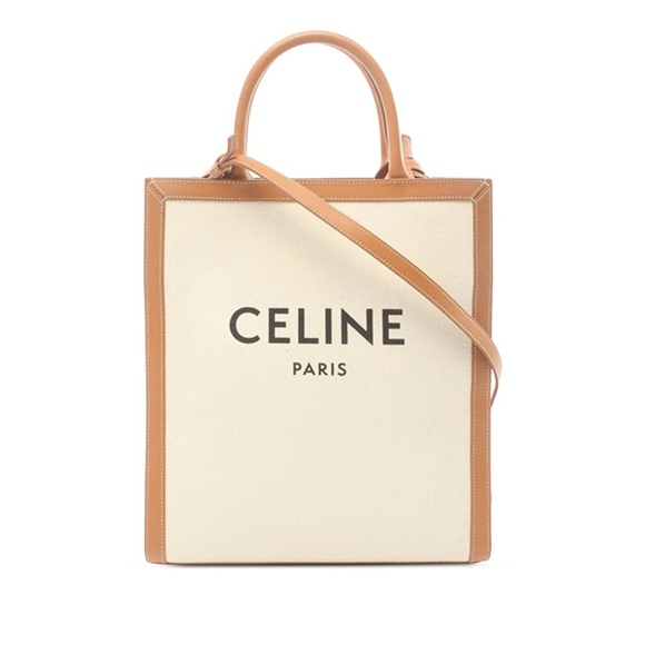 Celine Vertical shopping bag in beige canvas and brown leather - Picture 3 of 13